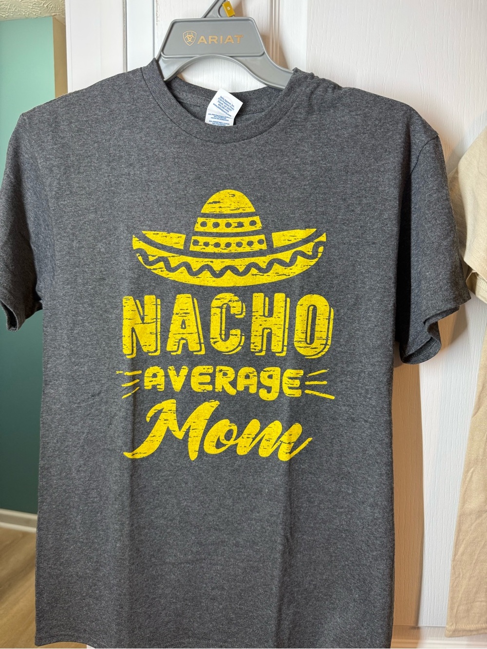 Nacho Average Mom Graphic Tee - Yellow on Charcoal